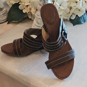 Women's Brown Slip-On Mules with Decorative Buckle